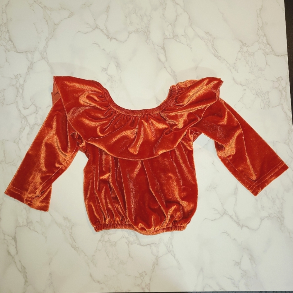 Orange velvet baby girl top